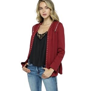 Vocal Apparel Studded Lightweight Knit Terry Red Jacket with Zipper Details Sz L